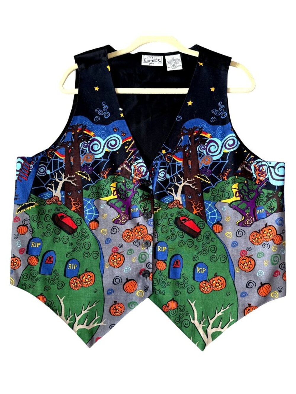 Halloween Vest Basic Editions Plus Size XL Vest Graveyard Print Pumpkins Teacher